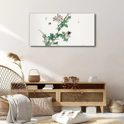 Tableau sur toile Branche de fleurs avec des insectes