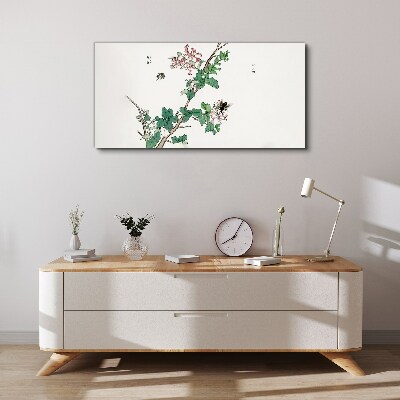 Tableau sur toile Branche de fleurs avec des insectes