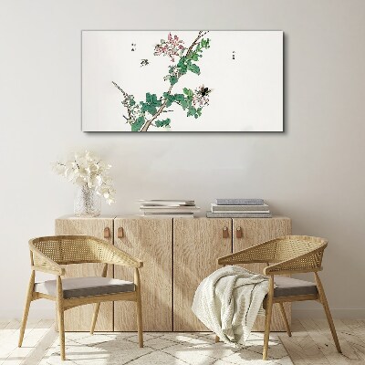 Tableau sur toile Branche de fleurs avec des insectes