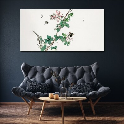 Tableau sur toile Branche de fleurs avec des insectes