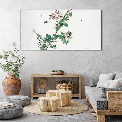 Tableau sur toile Branche de fleurs avec des insectes