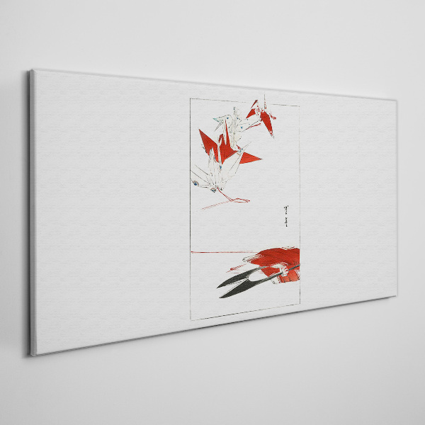 Tableau toile imprimée Oiseaux rouges sur fond blanc