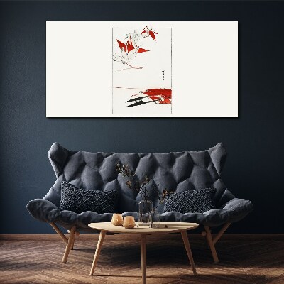 Tableau toile imprimée Oiseaux rouges sur fond blanc