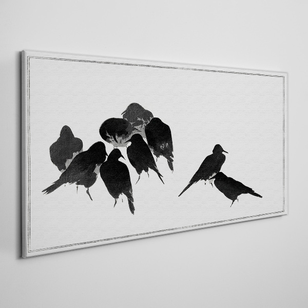 Tableau toile imprimée Oiseaux noirs sur fond blanc