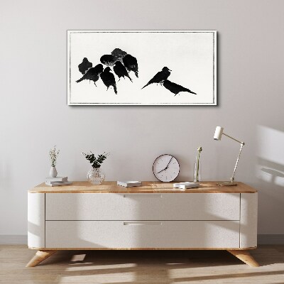 Tableau toile imprimée Oiseaux noirs sur fond blanc