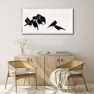 Tableau toile imprimée Oiseaux noirs sur fond blanc