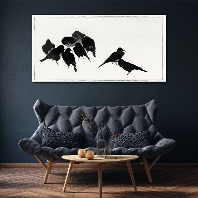 Tableau toile imprimée Oiseaux noirs sur fond blanc