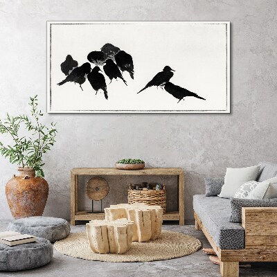 Tableau toile imprimée Oiseaux noirs sur fond blanc
