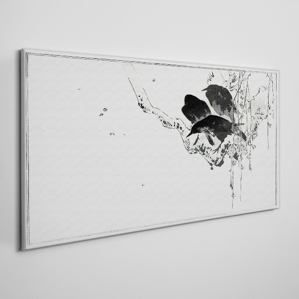 Tableau imprimé sur toile Oiseaux noirs sur une branche