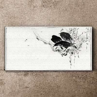 Tableau imprimé sur toile Oiseaux noirs sur une branche