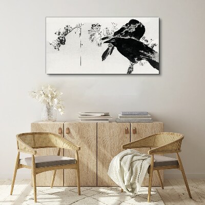 Tableau sur toile Un oiseau noir sur fond de nature