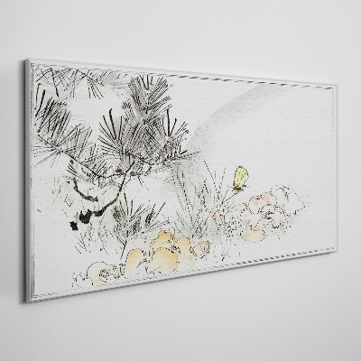Tableau toile imprimée Paysage floral avec un papillon