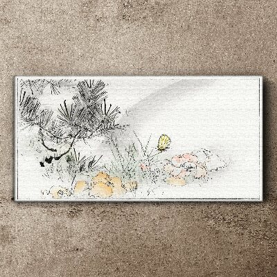 Tableau toile imprimée Paysage floral avec un papillon