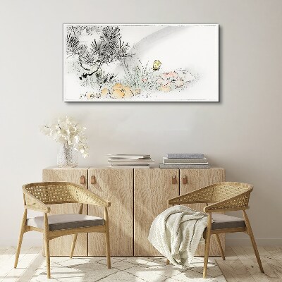Tableau toile imprimée Paysage floral avec un papillon