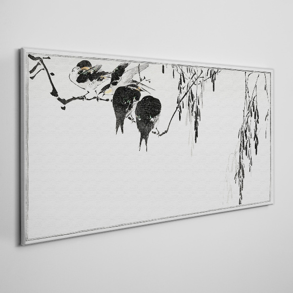 Tableau imprimé sur toile Oiseaux sur une branche en blanc