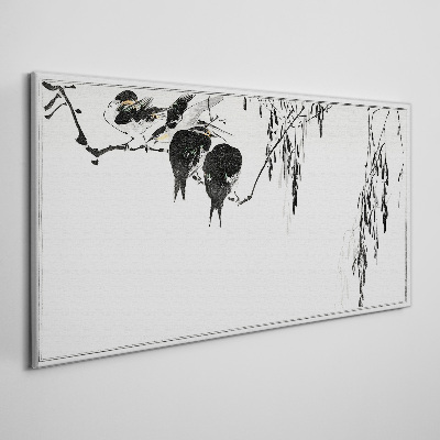 Tableau imprimé sur toile Oiseaux sur une branche en blanc