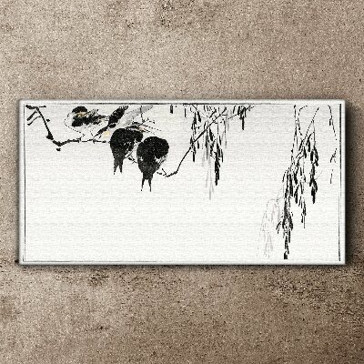 Tableau imprimé sur toile Oiseaux sur une branche en blanc