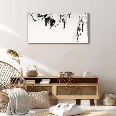 Tableau imprimé sur toile Oiseaux sur une branche en blanc