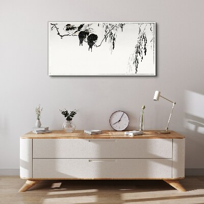 Tableau imprimé sur toile Oiseaux sur une branche en blanc