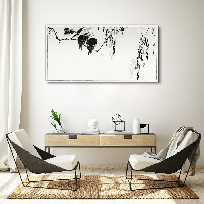 Tableau imprimé sur toile Oiseaux sur une branche en blanc