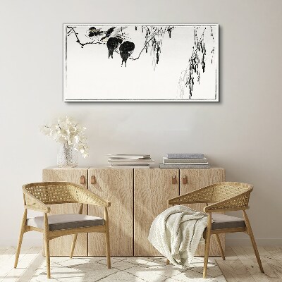 Tableau imprimé sur toile Oiseaux sur une branche en blanc