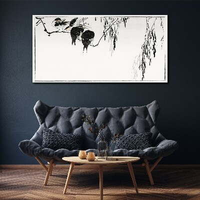 Tableau imprimé sur toile Oiseaux sur une branche en blanc