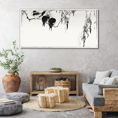 Tableau imprimé sur toile Oiseaux sur une branche en blanc