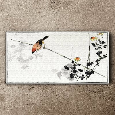 Tableau toile imprimée Un oiseau sur une branche avec des fleurs