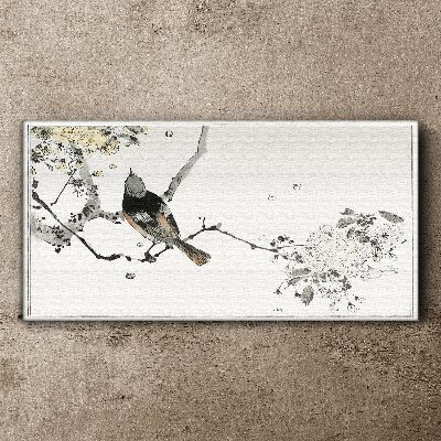 Tableau imprimé sur toile Un oiseau sur une branche aux couleurs délicates