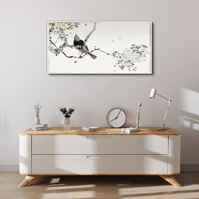 Tableau imprimé sur toile Un oiseau sur une branche aux couleurs délicates