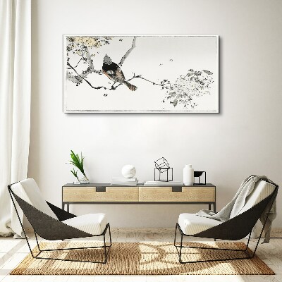 Tableau imprimé sur toile Un oiseau sur une branche aux couleurs délicates