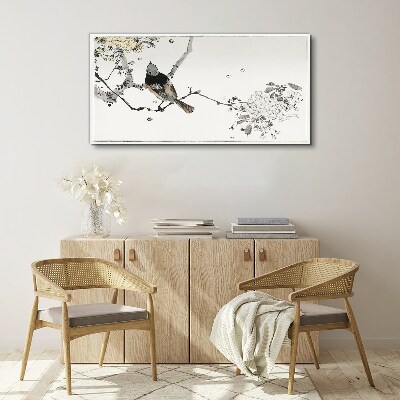 Tableau imprimé sur toile Un oiseau sur une branche aux couleurs délicates