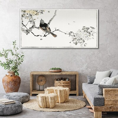 Tableau imprimé sur toile Un oiseau sur une branche aux couleurs délicates