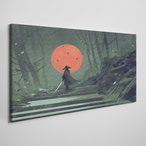 Tableau imprimé sur toile Samouraï à l'ombre du soleil levant