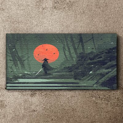 Tableau imprimé sur toile Samouraï à l'ombre du soleil levant