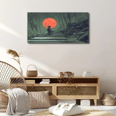 Tableau imprimé sur toile Samouraï à l'ombre du soleil levant