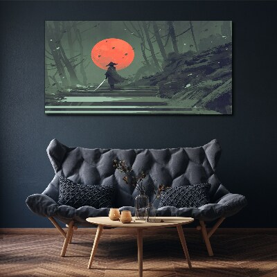 Tableau imprimé sur toile Samouraï à l'ombre du soleil levant