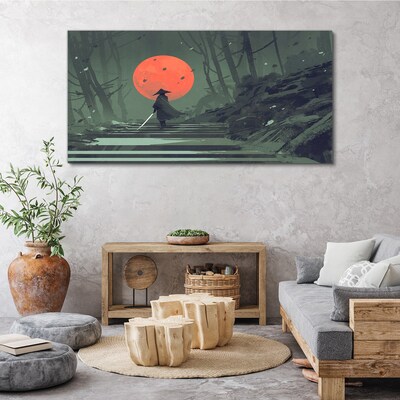 Tableau imprimé sur toile Samouraï à l'ombre du soleil levant