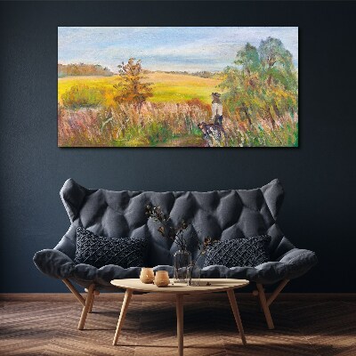 Tableau sur toile Paysage d'été avec une figure et un chien