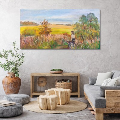Tableau sur toile Paysage d'été avec une figure et un chien