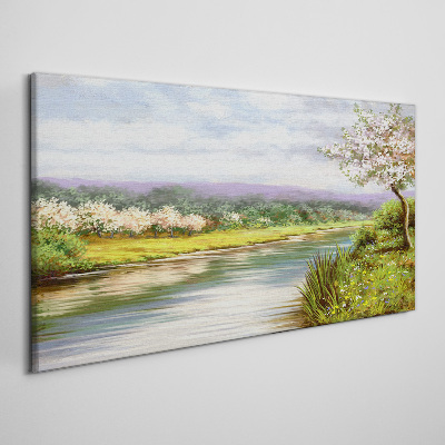 Tableau toile imprimée Paysage printanier au bord de la rivière