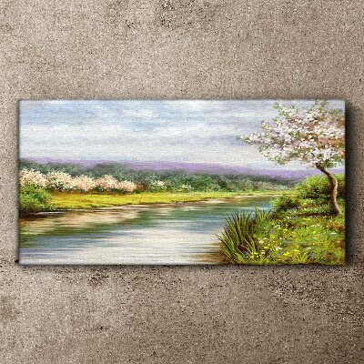 Tableau toile imprimée Paysage printanier au bord de la rivière