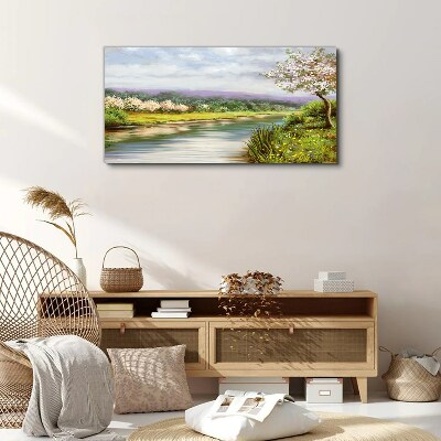 Tableau toile imprimée Paysage printanier au bord de la rivière
