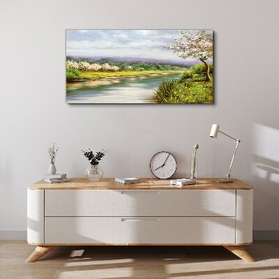 Tableau toile imprimée Paysage printanier au bord de la rivière