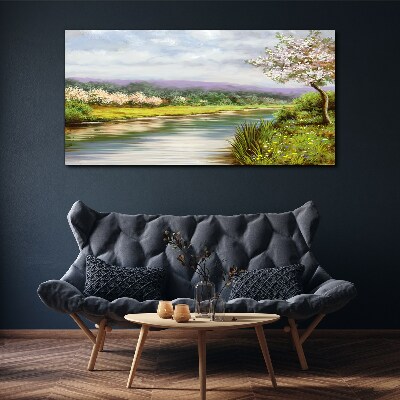 Tableau toile imprimée Paysage printanier au bord de la rivière