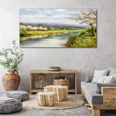 Tableau toile imprimée Paysage printanier au bord de la rivière