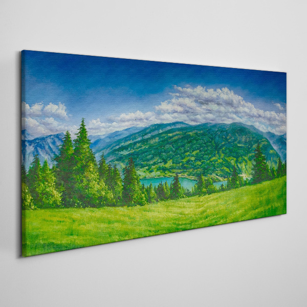 Tableau toile imprimée Paysage de montagne verdoyant en été