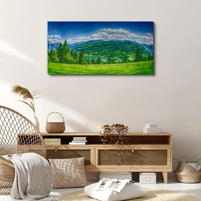 Tableau toile imprimée Paysage de montagne verdoyant en été