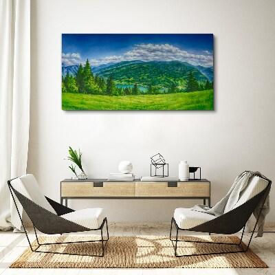 Tableau toile imprimée Paysage de montagne verdoyant en été