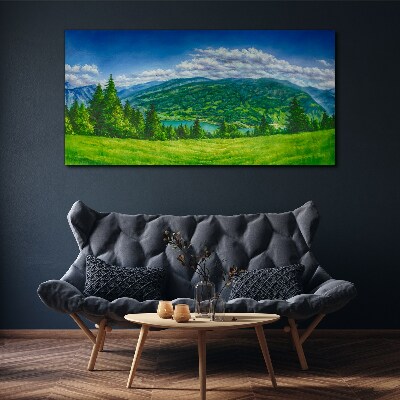 Tableau toile imprimée Paysage de montagne verdoyant en été